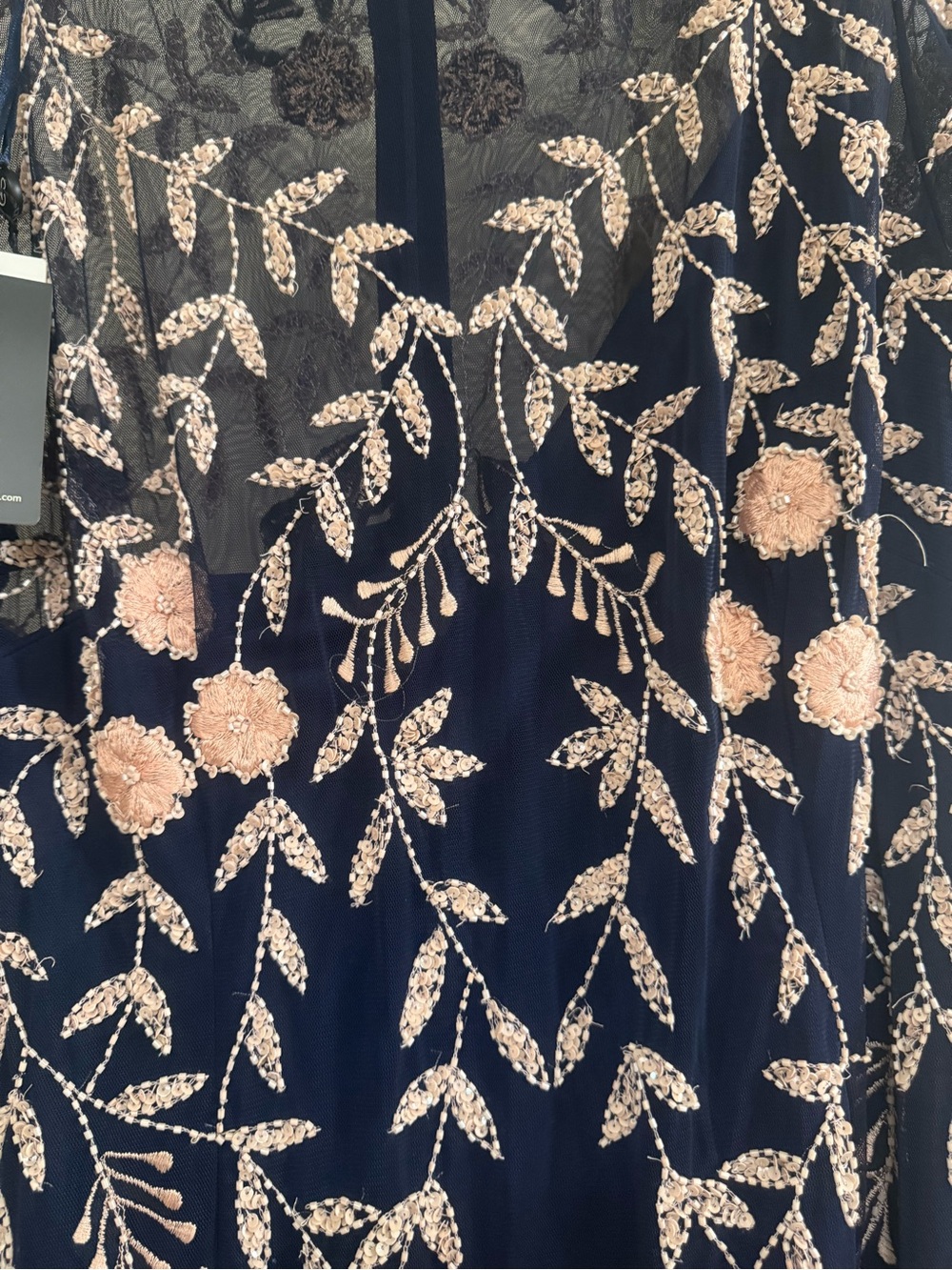 Adrianna Papell Black Midi Dress with Pink Floral Embroidery - Picture 5 of 7